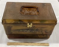 Sewing box w/ contents, cracked lid
