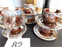 Set of 6 ironstone cups & saucers, brown with