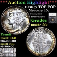 *Highlight* 1935-p TOP POP Mercury 10c Graded ms68