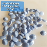 VTG CZECH 12X10 GLASS ROUND BLUE STONES
