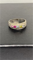 Colorfully jeweled ring marked 10k, size 7