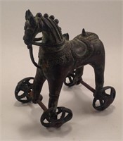 Brass War Horse on Wheels