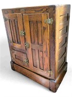 Antique Colonial Paneled Oak Ice Box