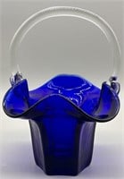 Cobalt Blue Artglass Basket w/ Applied Clear