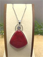 White Zircon & Red Coral 24" Sterling Necklace