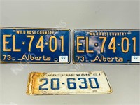2 Alberta plates 1973 & 1 Saskatchewan plate 1961