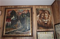 Street Scene Painting & Lion Picture