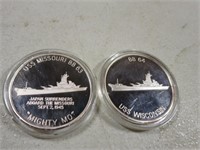 Pair Of 1 OZ Silver Rounds .999 Fine C