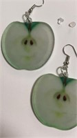 Green apple slice double sided earrings 2.5