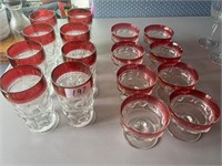 8 RED RIMMED GLASSES & 8 SHERBERTS