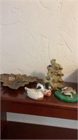 Ceramic frog, frog clipper, ducks, leaf dish