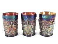 3 Dugan Amethyst Maple Leaf Carnival Glass Tumbler