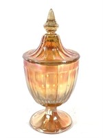 Marigold Carnival Glass Compote w/ Lid 8"H