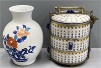 Chinese Porcelain Bento Box & Vase
