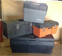 Plastic tool and storage boxes, qty 4
