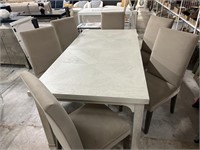 Coastal Dining Table with Leaf , 6 Upholstered