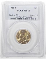 1945-S SILVER WAR NICKEL - PCGS MS65