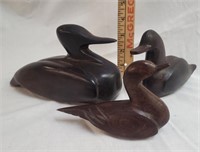 (3)  Iron Wood Ducks (small duck beak chipped)