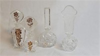 4 GLASS PERFUME BOTTLES W STOPPERS