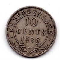 1938 Newfoundland 10 Cents Silver Coin