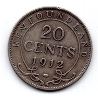 1912 Newfoundland 20 Cents Silver Coin