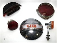Vintage Car Lights and Nash Hubcap