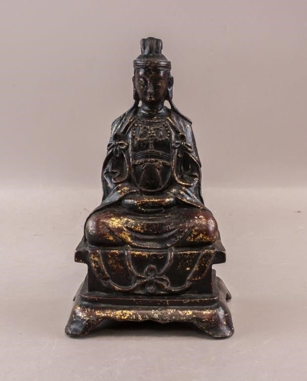 Chinese Bronze Carved Seating Guanyin Ming Era