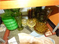 SHELF, COLORED GLASS, FIREPLACE TOOLS, ONLY BOTTOM