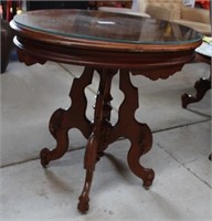 Oval Victorian Carved Hall Table, Porcelain Caster