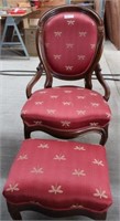 Rosewood Victorian Parlor Chair w/ Stool