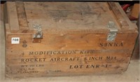 Wooden crate marked: Modification Kits, Rocket