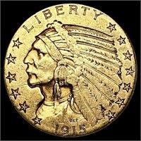 1915 $5 Gold Half Eagle NEARLY UNCIRCULATED