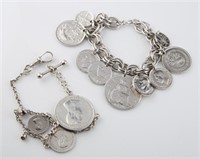 Lot of Two Silver / Silver-tone Coin Bracelets