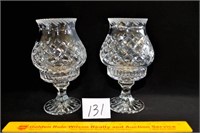 Lot of 2 Etched & Cut Crystal Candle Holders