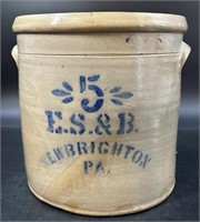 Antique 5 Gal ES&B New Brighton Pa Stoneware