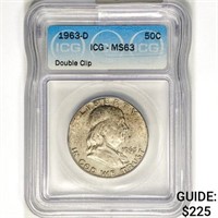 1963-D Franklin Half Dollar ICG MS63 Double Clip