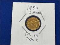 1854 $1 GOLD PRINCESS TYPE 2