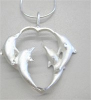 Sterling Silver Dolphin Heart Necklace