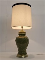 BRASS & CERAMIC BAMBOO PATTERN TABLE LAMP