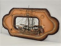 TORCHED COPPER ART SHIP WALL MIRROR