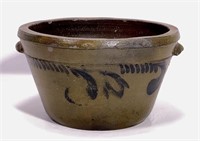 J. Eberly & Bro. butter crock, blue design, 7" dia