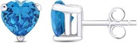 14k White Gold-pl Heart .88ct Blue Topaz Earrings