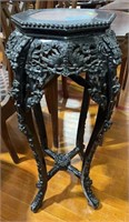ORIENTAL CARVED MARBLE TOP PLANT STAND