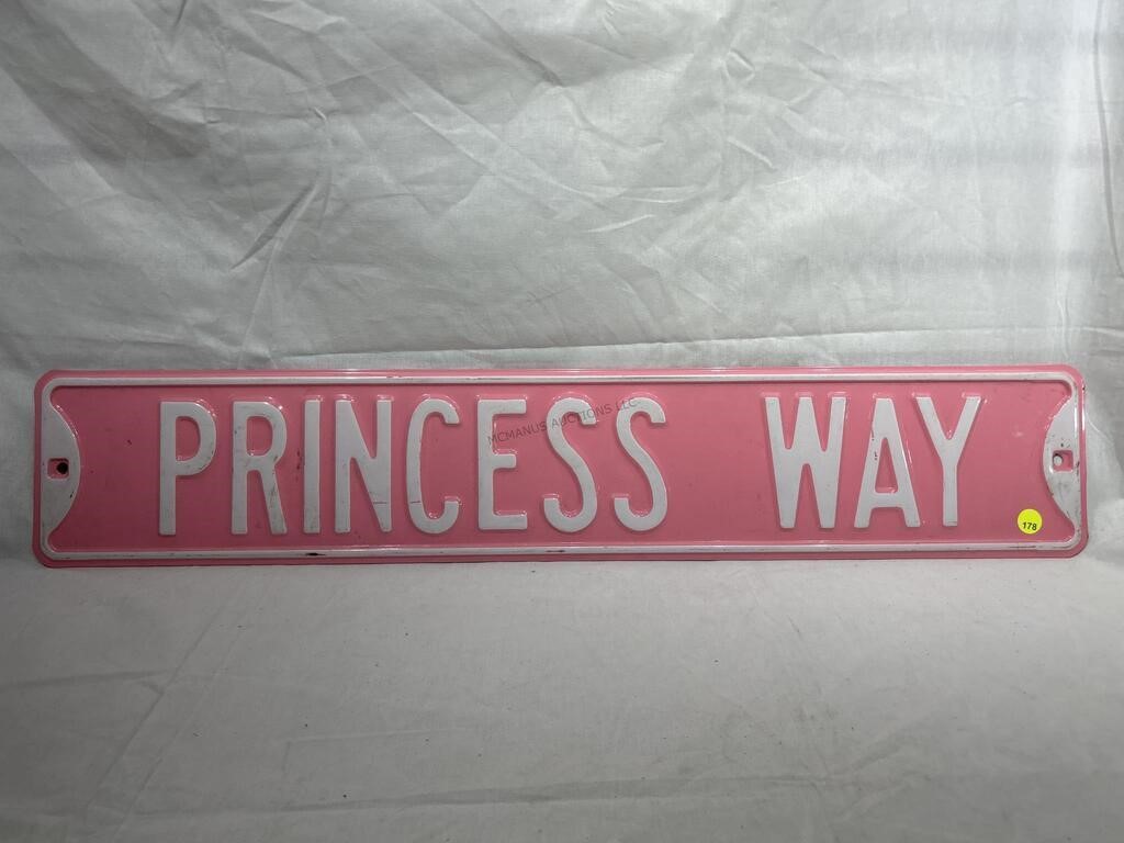 Enameled Metal Princess Way Pink Street Sign 32x6