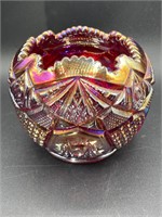 Carnival Glass Ruby Red Hobstar Rose Bowl