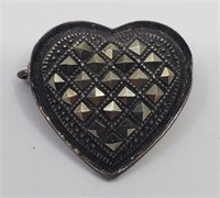 Vintage Sterling Silver Heart Shaped Marcasites Br