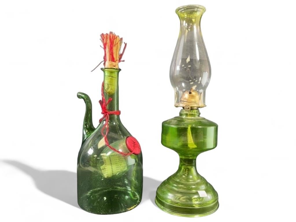 Vintage P & A Risdon Green Glass Oil Lamp Base