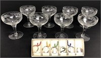 8 Etched Fine Crystal Cocktail/Champagne Glasses