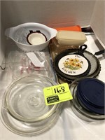 GLASS PYREX, BAKEWARE, COLANDER