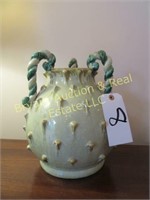 MINT GREEN VASE W/3 ROPE HANDLES (ITALY)